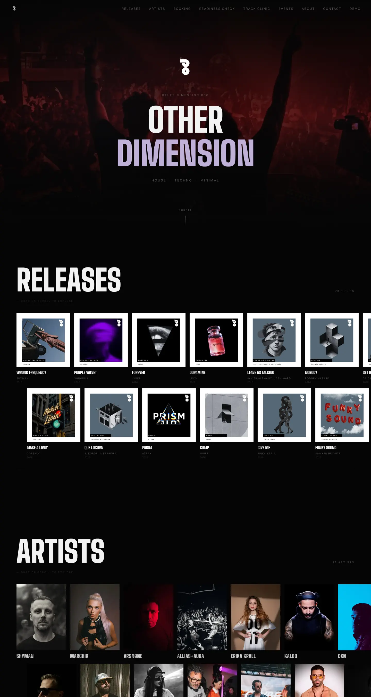 Other Dimension Records website, full page