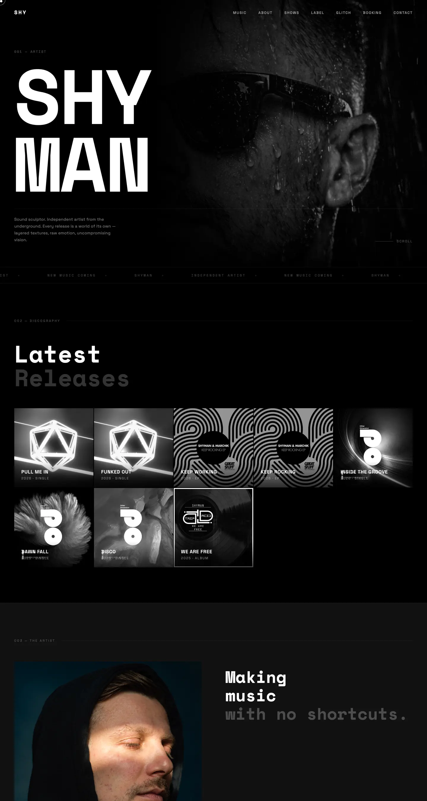 ShyMan website, full page
