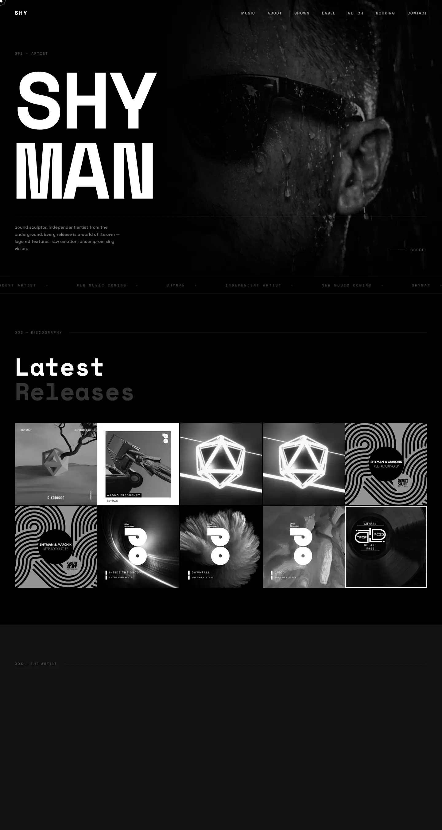 ShyMan website, full page